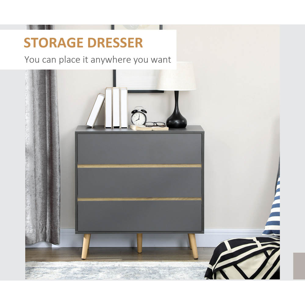Portland Dark 3 Drawer Grey Storage Cabinet Image 3