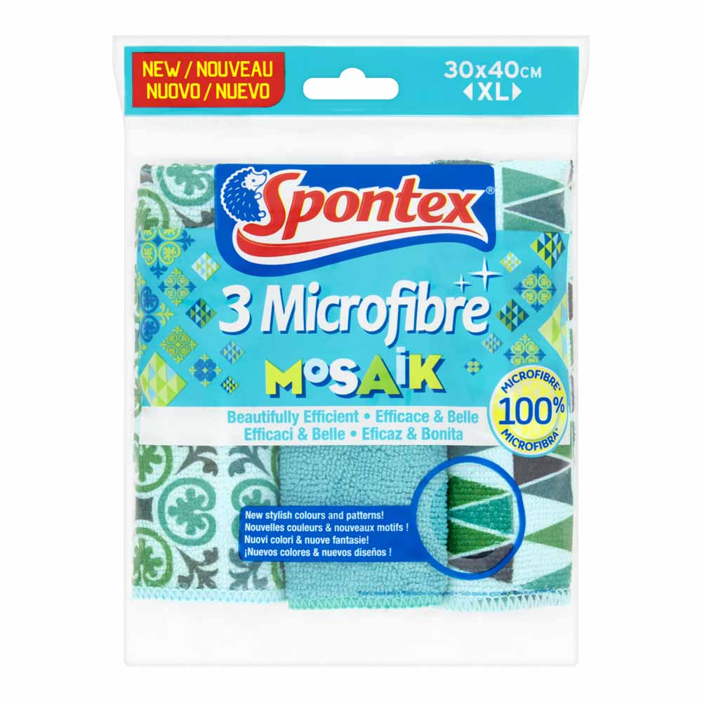 Spontex Mosaik Microfibre Cloths 3pk Image