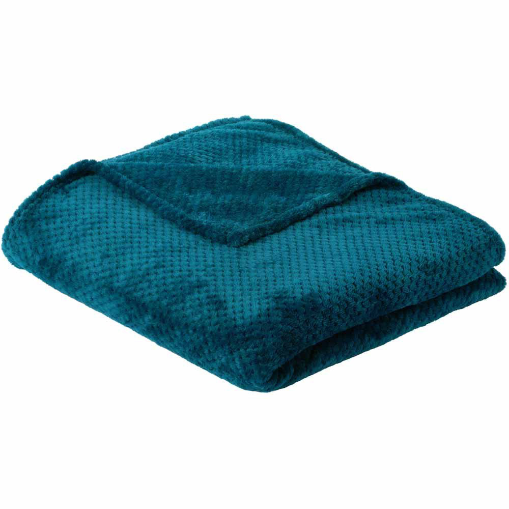 Wilko Dark Teal Waffle Throw 200 x 240cm Wilko