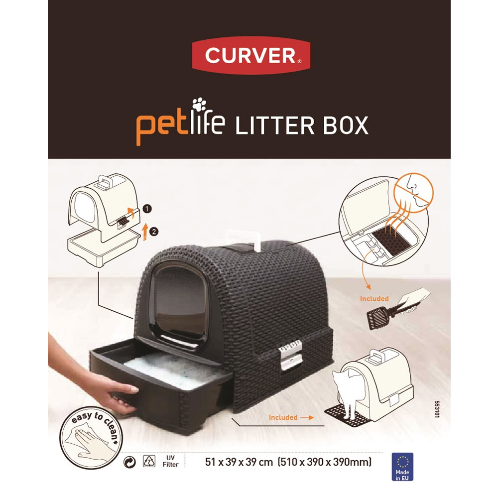 Curver Petlife Covered Pet Litter Tray in Black Image 6