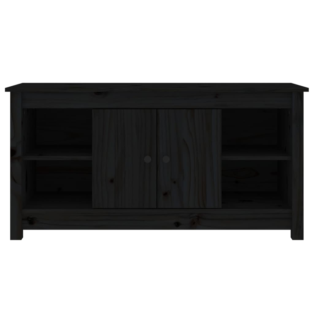 vidaXL 2 Door 4 Shelf Black Solid Pine Wood TV Cabinet Image 3