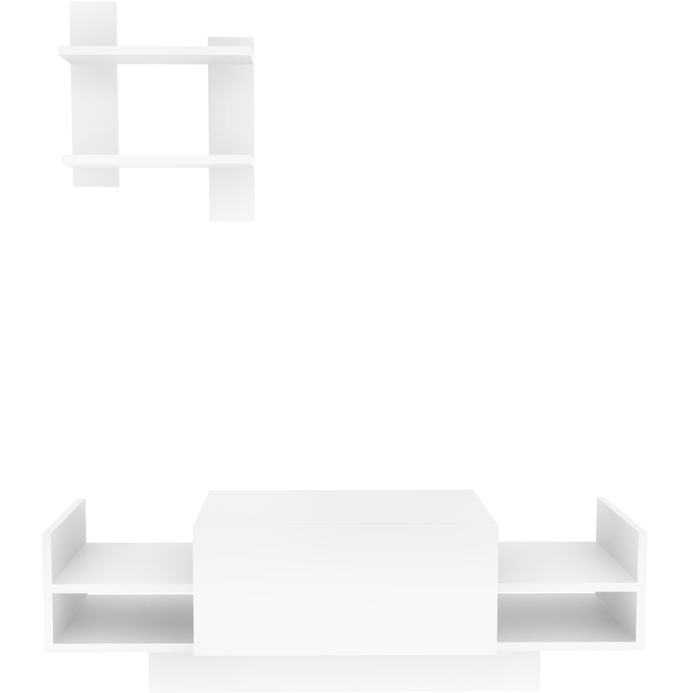 Decorotika Spring White TV Unit with Wall Shelf Image 2