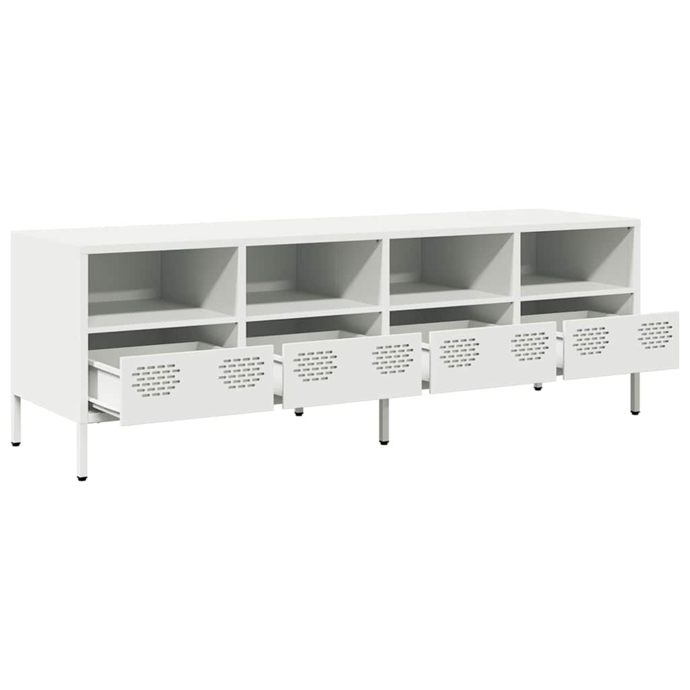 vidaXL 4 Drawer 4 Shelf White Cold-Rolled Steel TV Cabinet Image 3