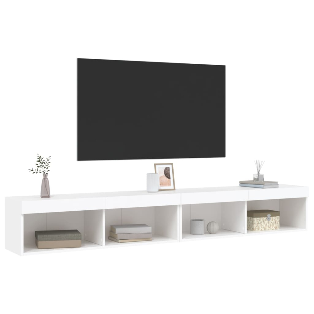 vidaXL 2 Shelf White Wall Mounted LED TV Cabinet Set of 2 Image 3