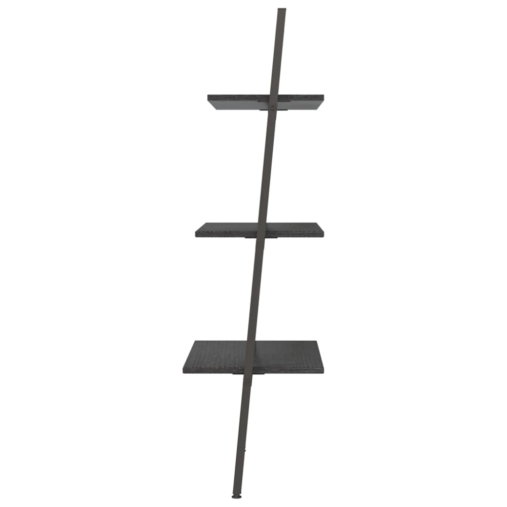 vidaXL 3 Shelf Black Wood and Steel Leaning Bookcase Image 4