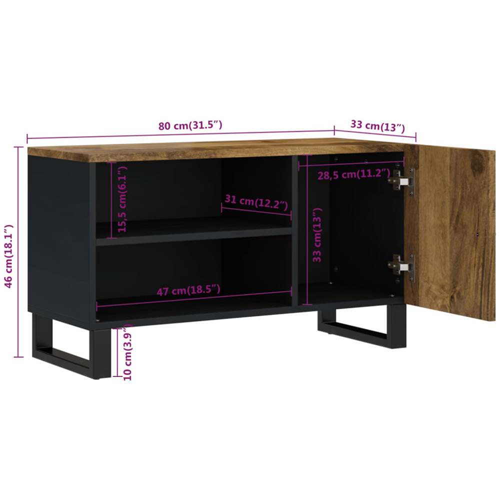 vidaXL Single Door 2 Open Shelf Honey Brown Solid Wood Mango TV Cabinet Image 9