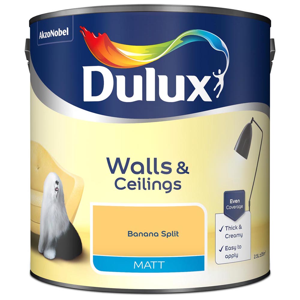 Dulux Walls & Ceilings Banana Split Matt Emulsion Paint 2.5L Image 2