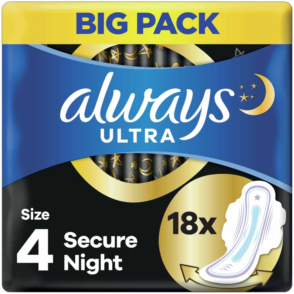 Always Ultra Night Pads size 4 18 pack Image 1