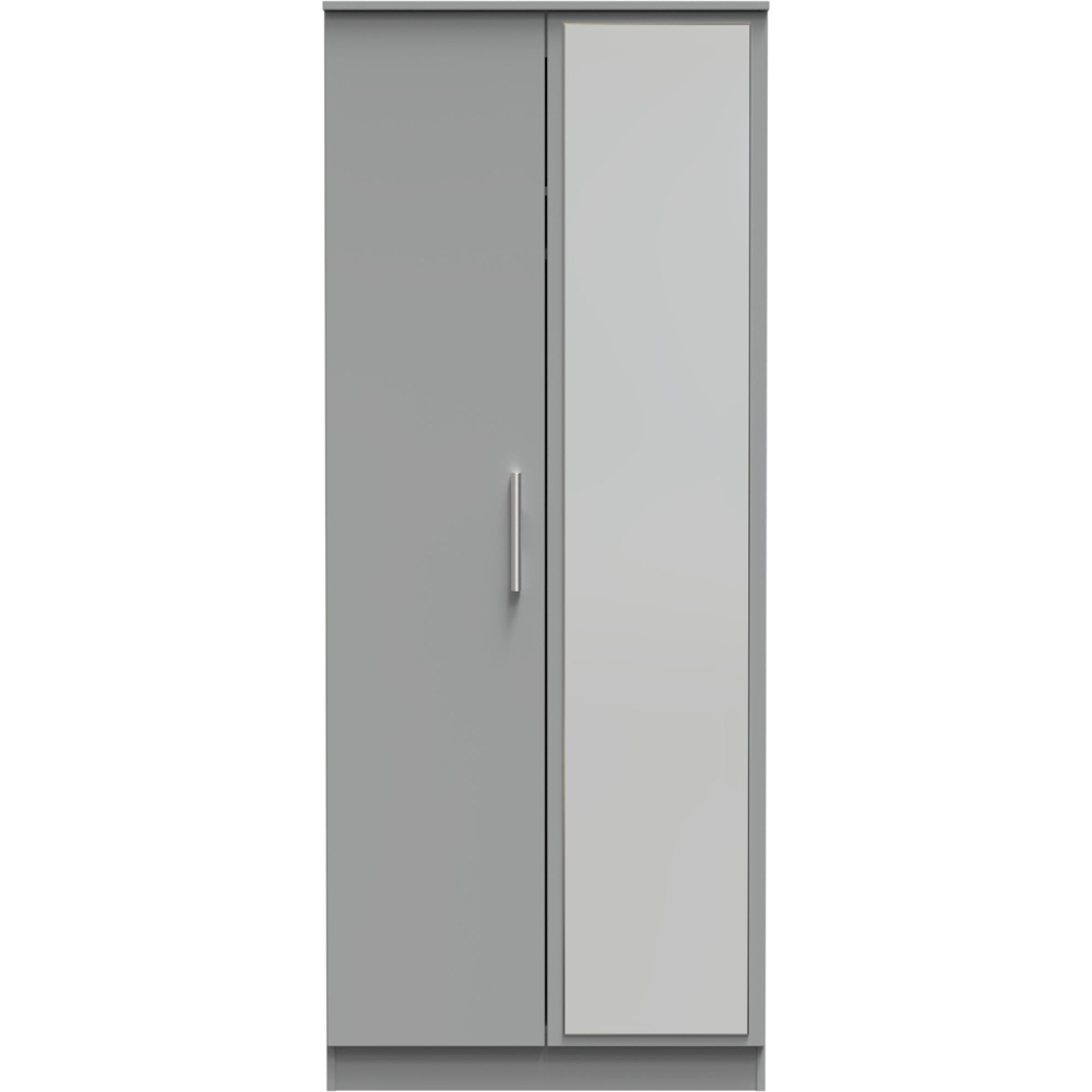Crowndale Camden 2 Door Dusk Grey Mirrored Wardrobe Ready Assembled Image 2