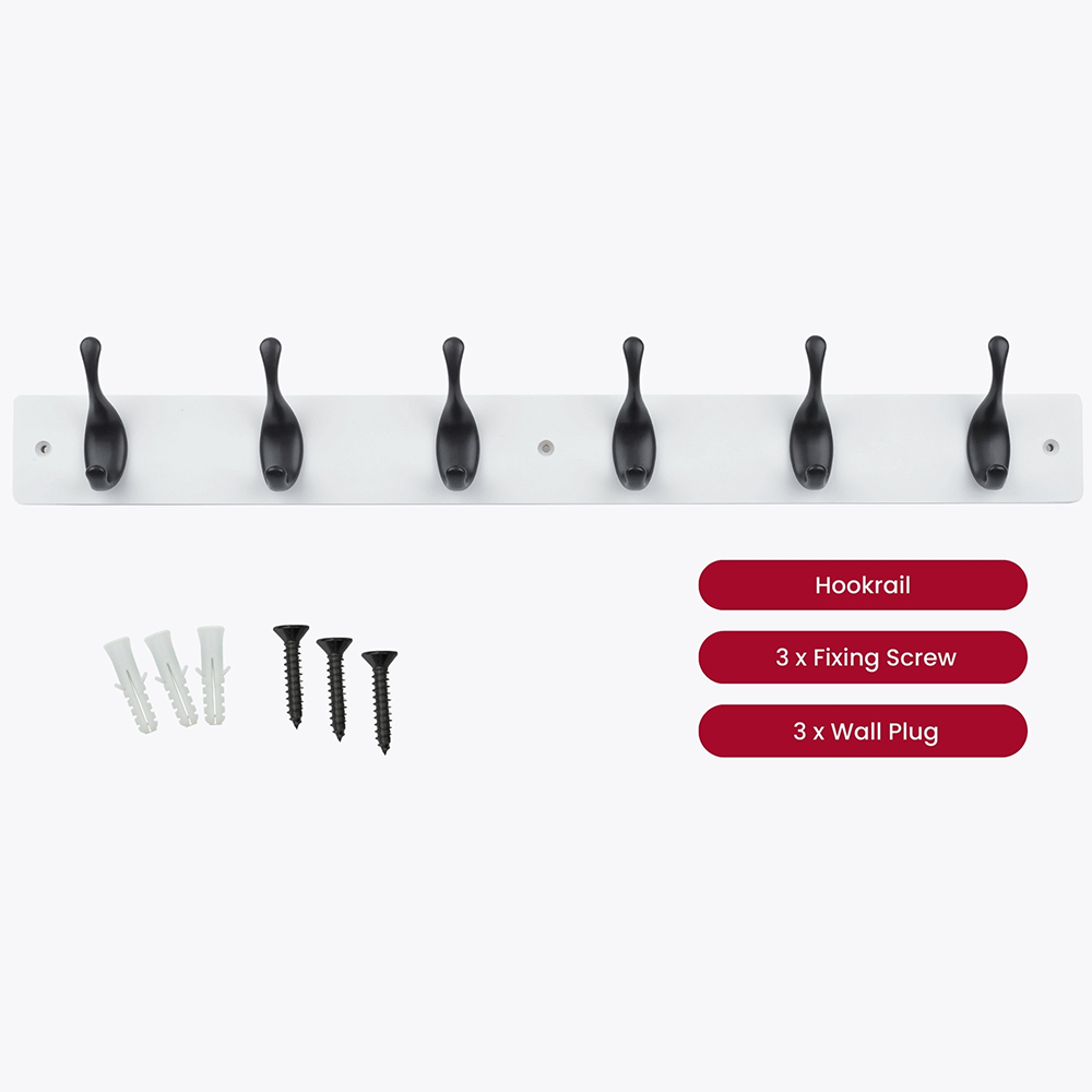 Headbourne White and Black 6 Hook Coat Rail Image 3