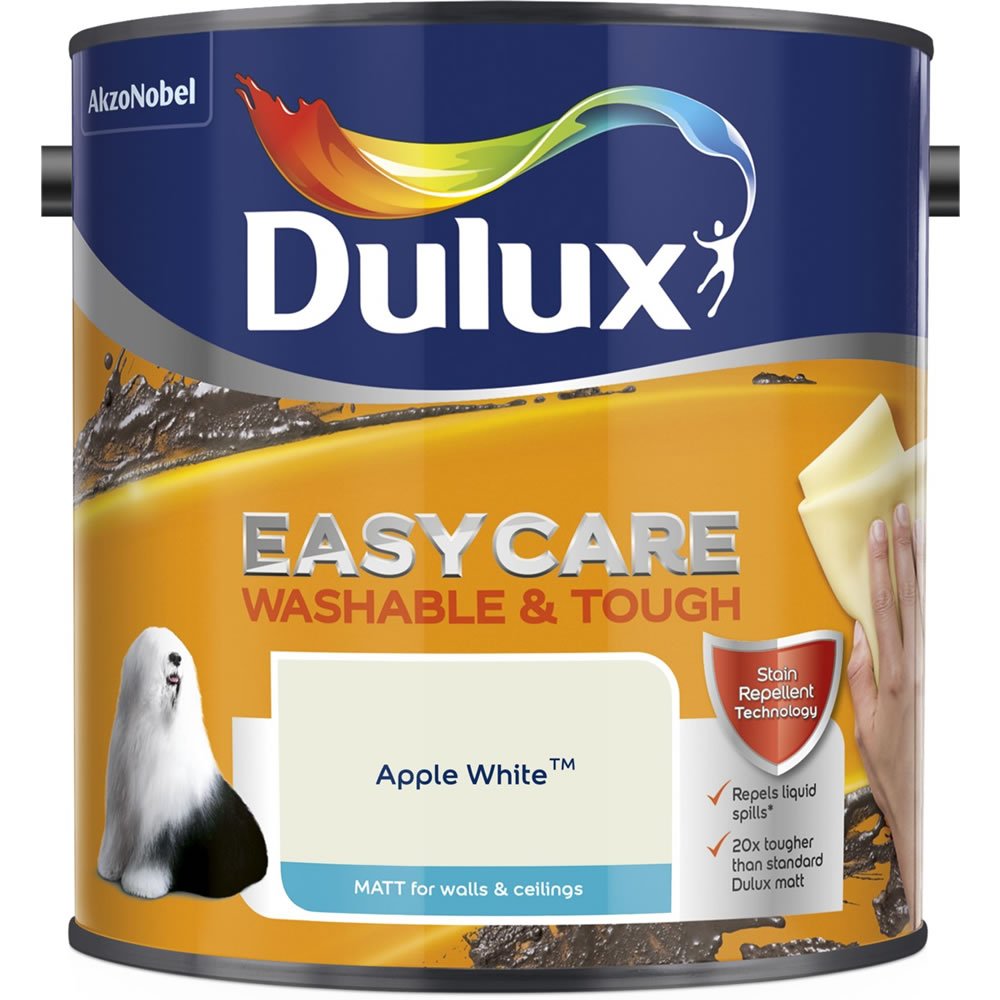 Dulux Easycare Washable & Tough Apple White Matt Emulsion Paint 2.5L Image 2