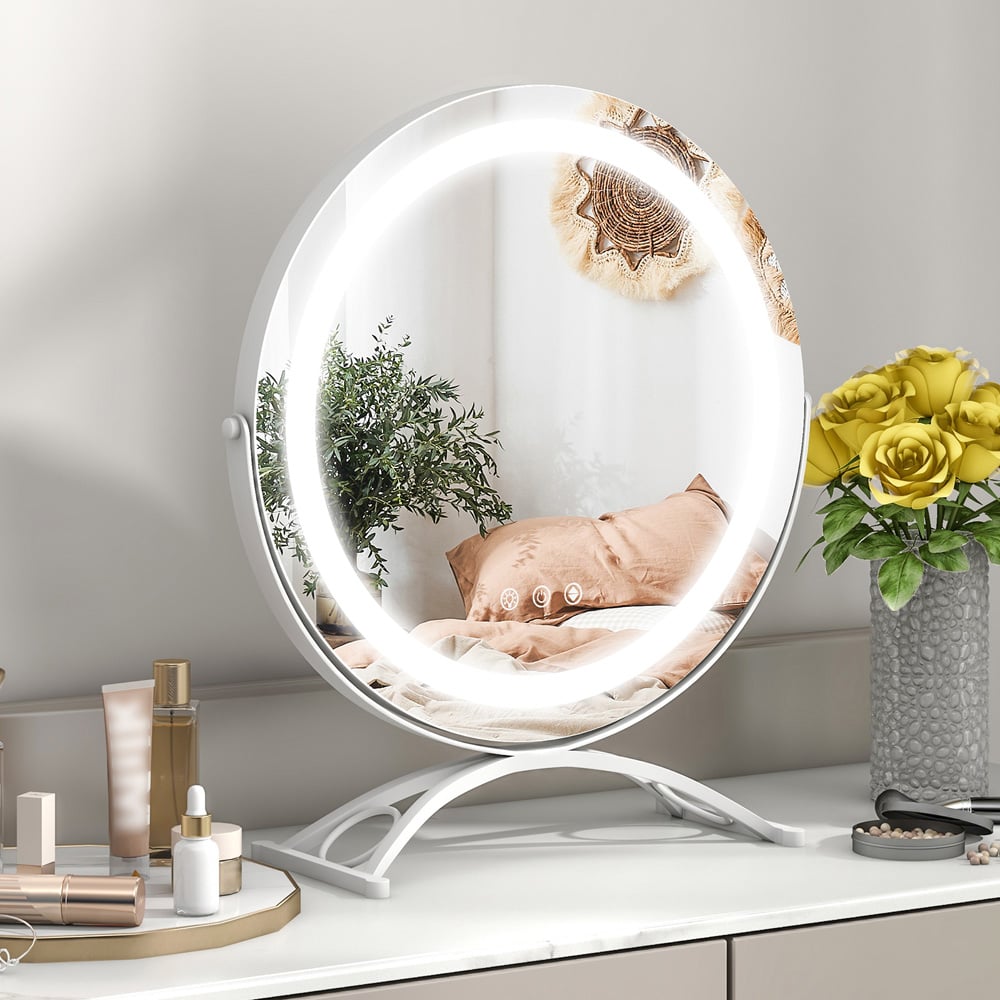 Costway White LED Light Touch Screen Makeup Vanity Round Mirror Image 2