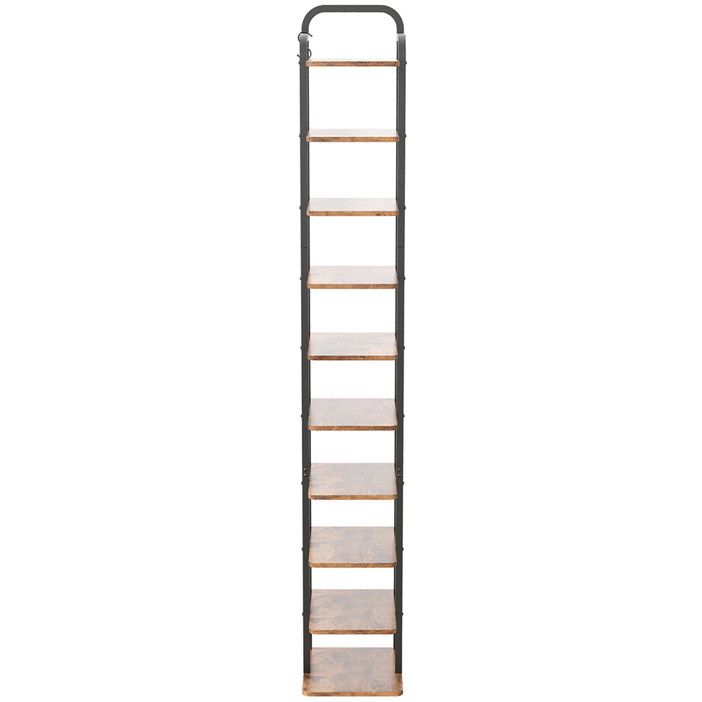 Living and Home 10 Shelf Wood Grain Finish Vintage Shoe Rack with Hooks Image 5