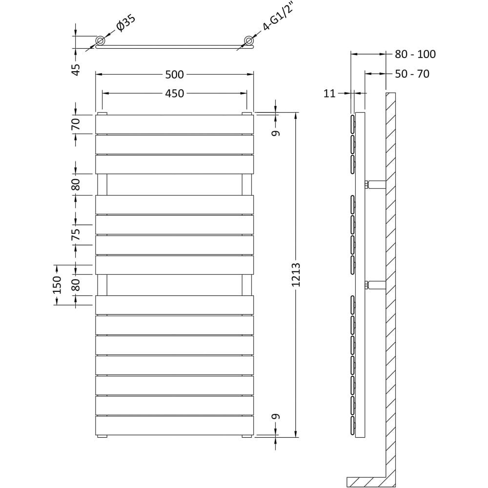 nuie Anthracite Flat Panel Heated Towel Rail 1213 x 500mm Image 3
