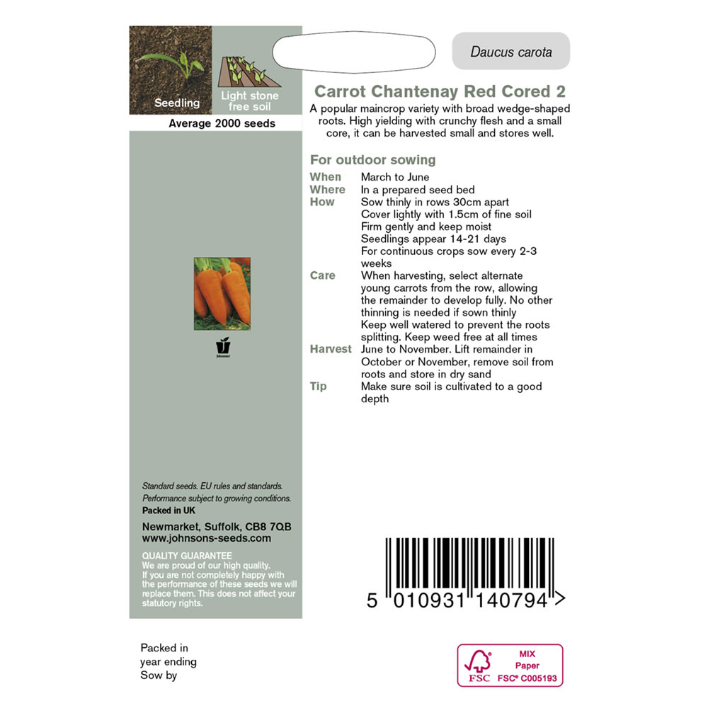Johnsons Carrot Chantenay Red Cored 2 Seeds Image 3