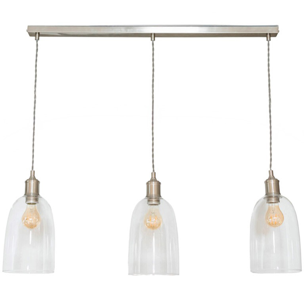 ValueLights Kira Glass Dome 3 Drop Bar Brushed Chrome Diner LED Ceiling Pendant Light Image 1