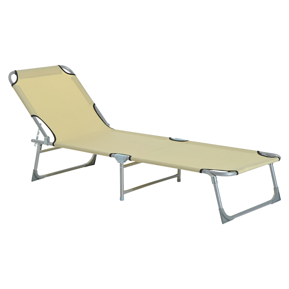 Outsunny Beige Folding Sun Lounger Image 2