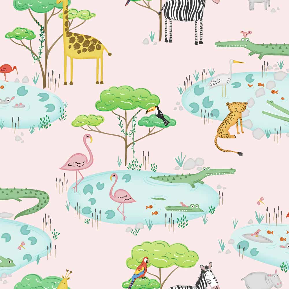 Crocodile Lake Pink Wallpaper Image 1