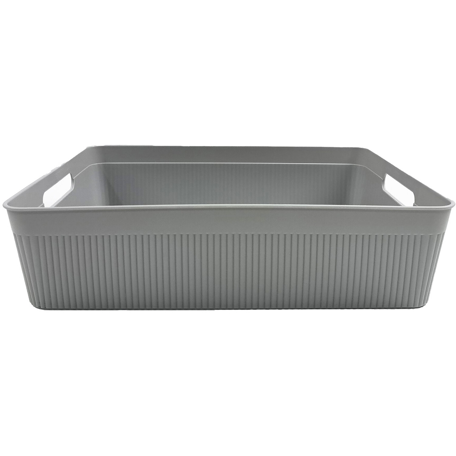 Grey Stripe Large Storage Basket Image 1