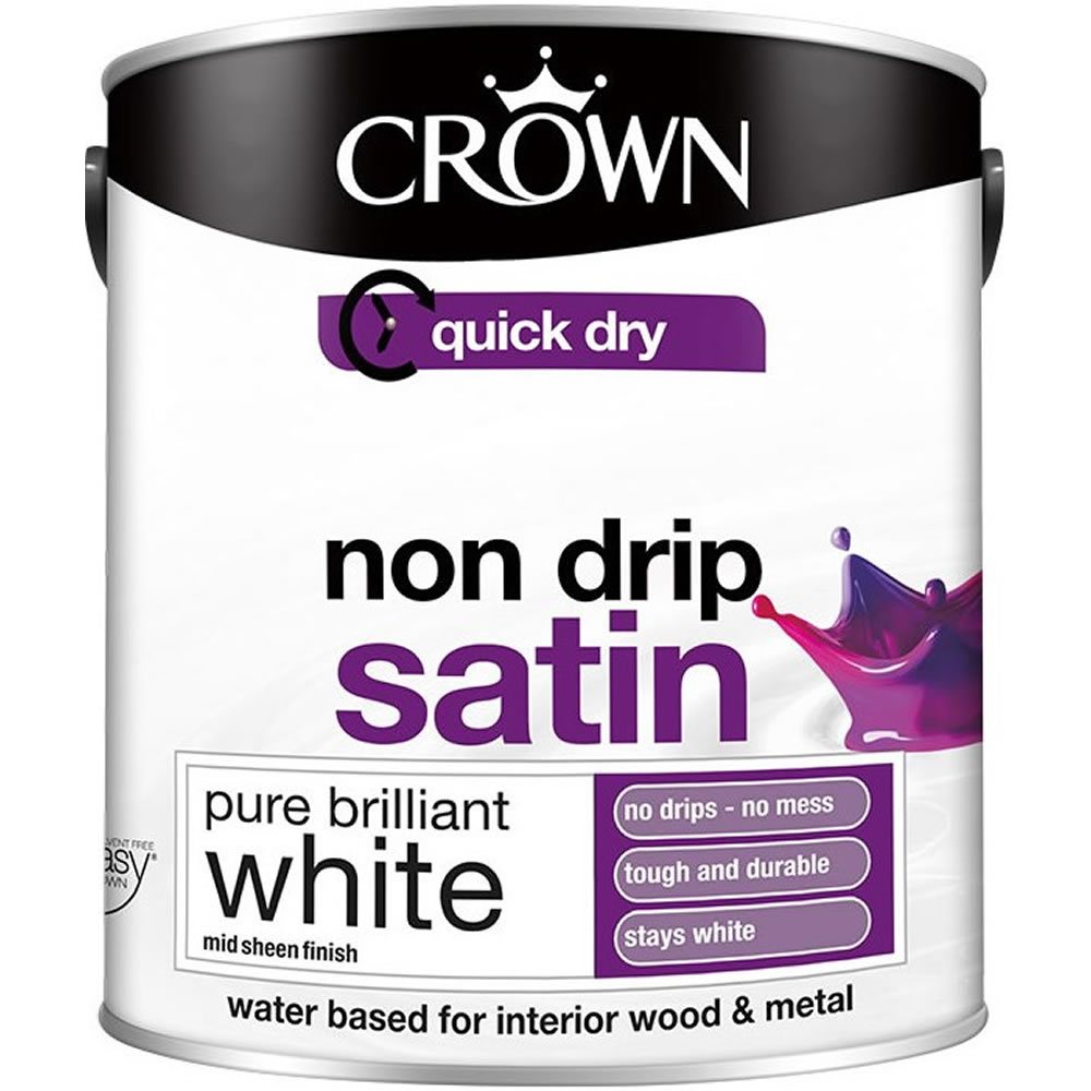 Crown Non Drip Satin Paint Pure Brilliant White 2 5l Wilko Crown Non Drip Satin Paint Pure Brilliant White 2 5l Image