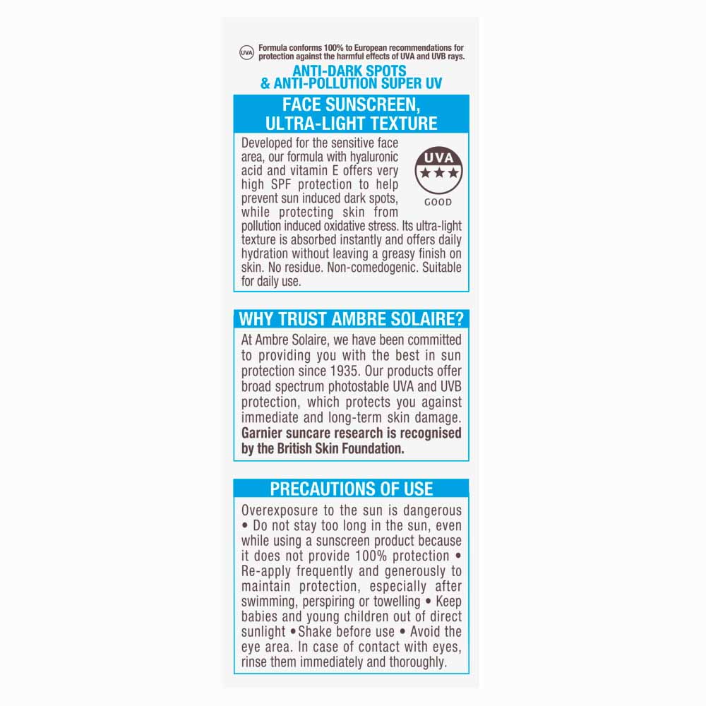 Garnier Ambre Solaire Sensitive Advanced Face Protection Fluid 40ml Image 3