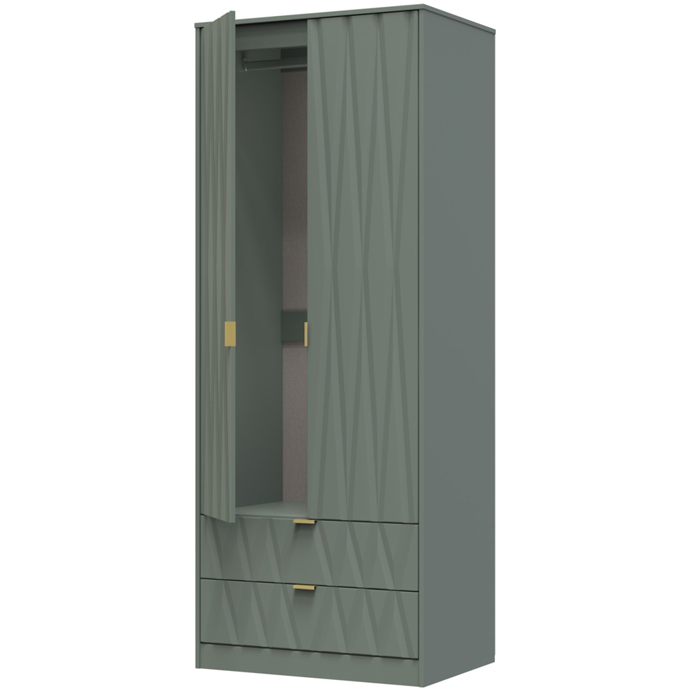 Crowndale Diamond Ready Assembled 2 Door 2 Drawer Reed Green Tall Double Wardrobe Image 6