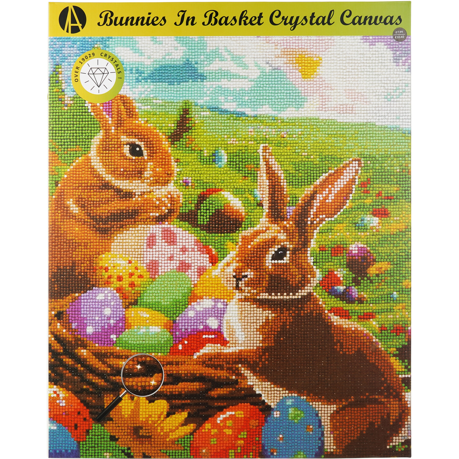 Bunnies in Basket Crystal Canvas - Multicolour Image 1