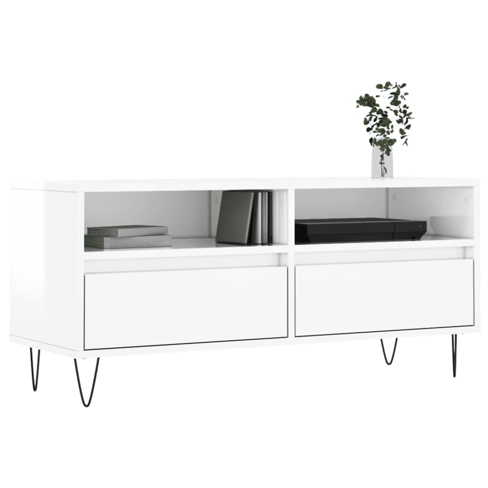 vidaXL 2 Drawer 2 Shelf High Gloss White TV Cabinet Image 3