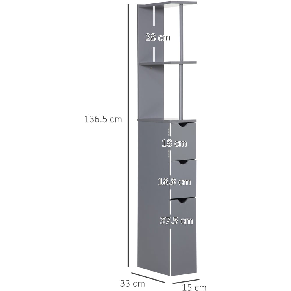 Portland Single Door 2 Drawers Grey Tall Bathroom Cabinet Image 8