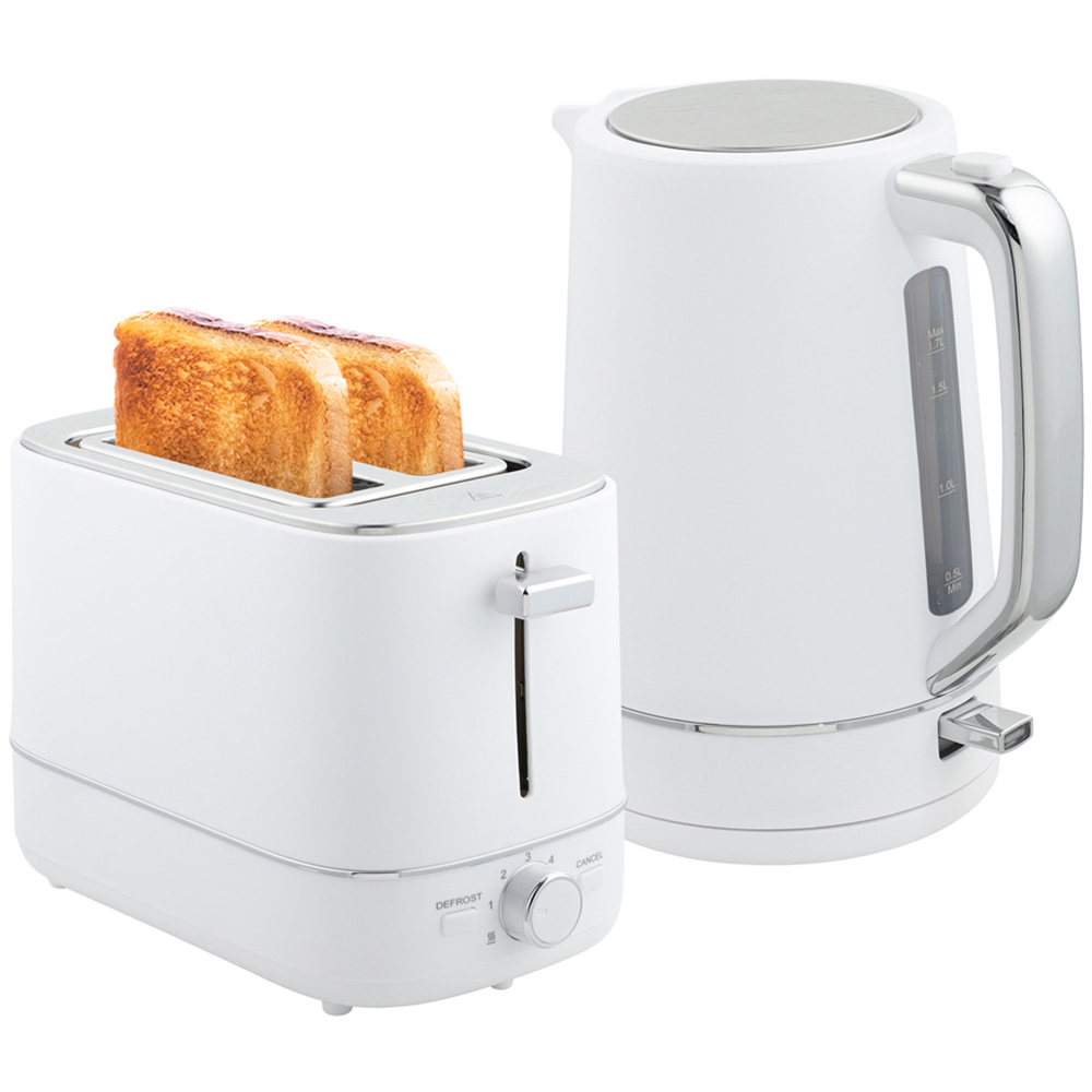 HOMCOM 800-232V70WT White 1.7L Fast Boil Electric Kettle 3000W and 2 Slice Toaster Set Image 1