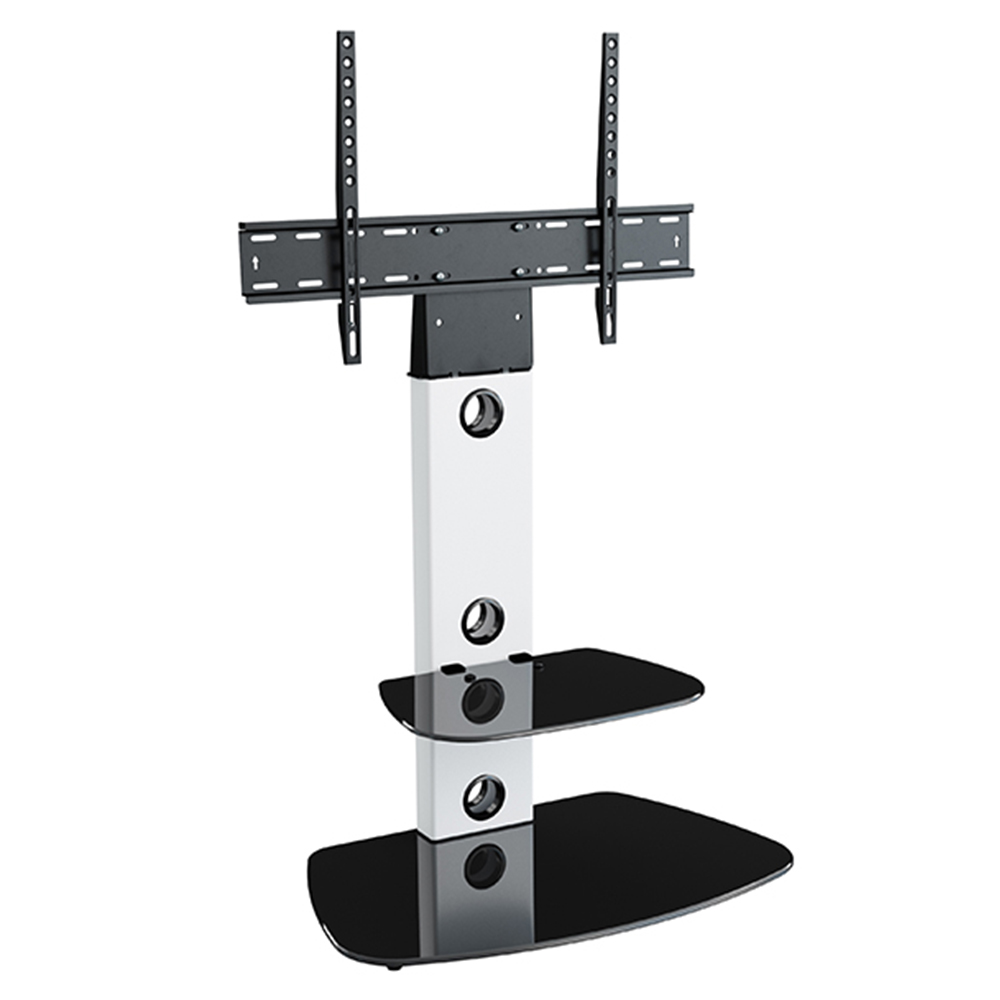 AVF Lucerne Satin White and Black Glass Curved Pedestal TV Unit Image 2