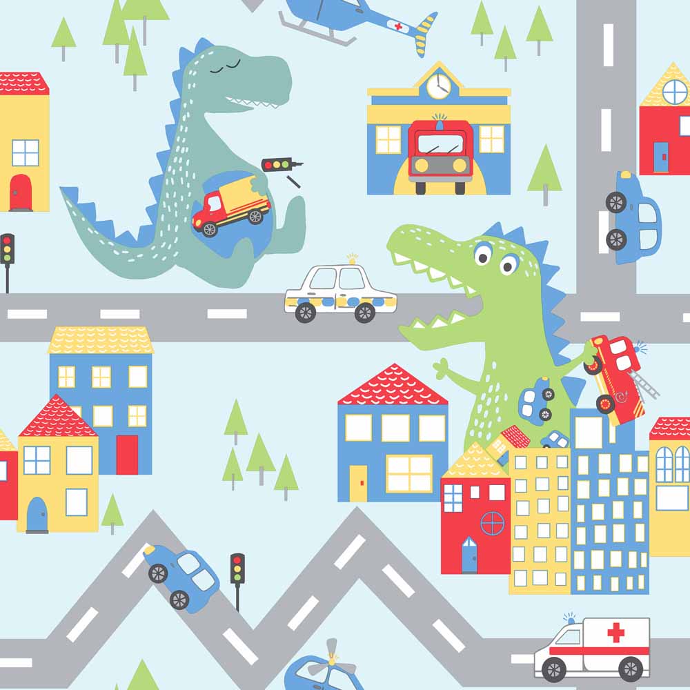 Dino Road Blue Wallpaper | Wilko Dino Road Blue Wallpaper | Wilko