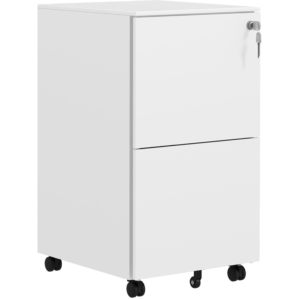 Portland 2 Drawer White Vertical Mobile Filing Cabinet with Lock Image 2
