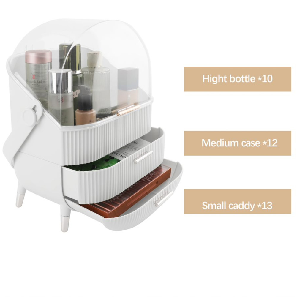 Alivio 2 Drawer White Portable Round Makeup Storage Organiser Image 5