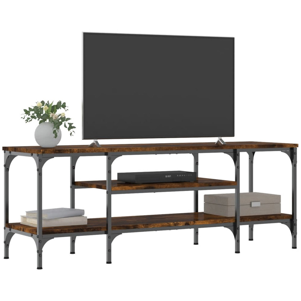 vidaXL 4 Open Shelf Smoked Oak and Black TV Cabinet Image 3