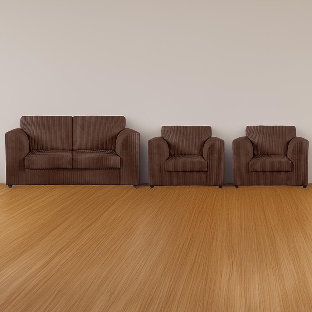 Luxor 4 Seater Chocolate Jumbo Cord Full Back Sofa Suite Image 1