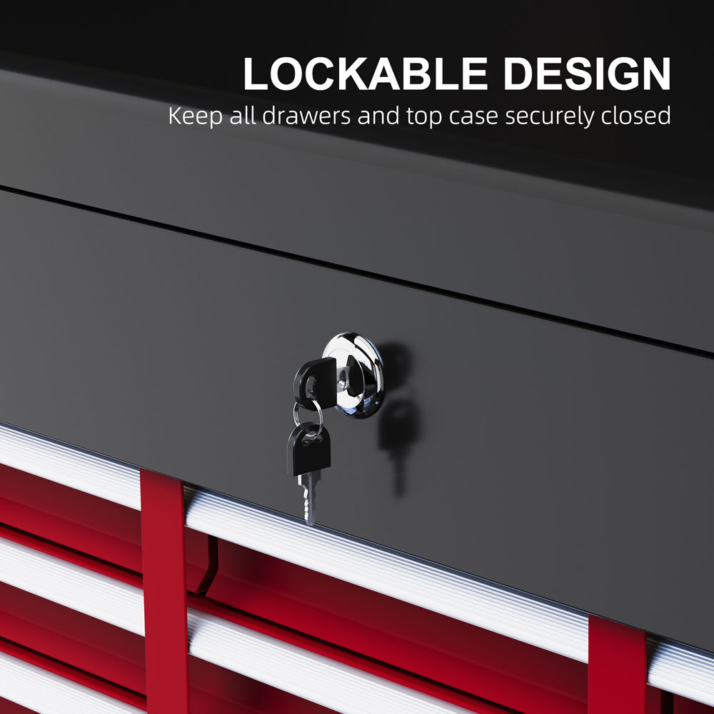 HOMCOM 6 Drawer Red Lockable Metal Tool Chest Image 8