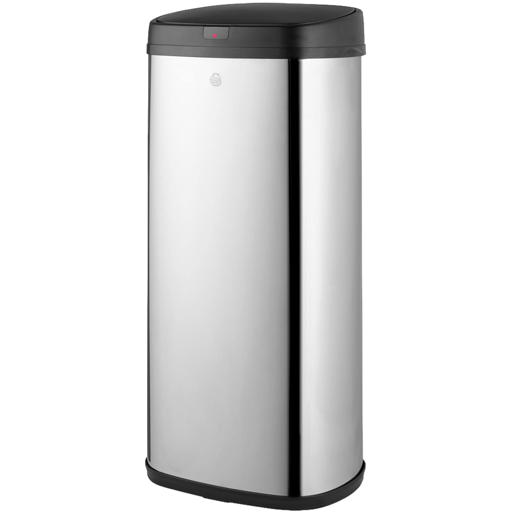 Swan Silver and Black Stainless Steel Square Sensor Bin 50L Image 1