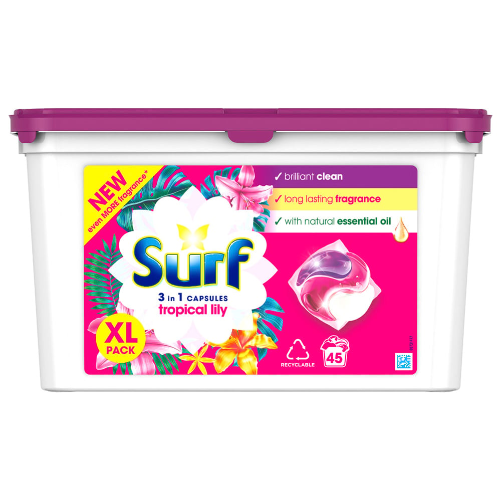 Surf 3 in 1 Tropical Lily Laundry Washing Capsules 45 Washes Case of 3 Image 2
