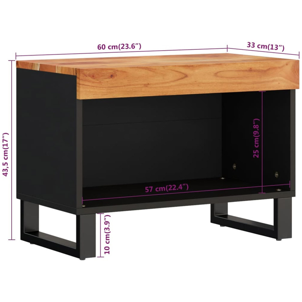 vidaXL Single Open Shelf Brown Solid Wood Acacia TV Cabinet with Metal Legs Image 8