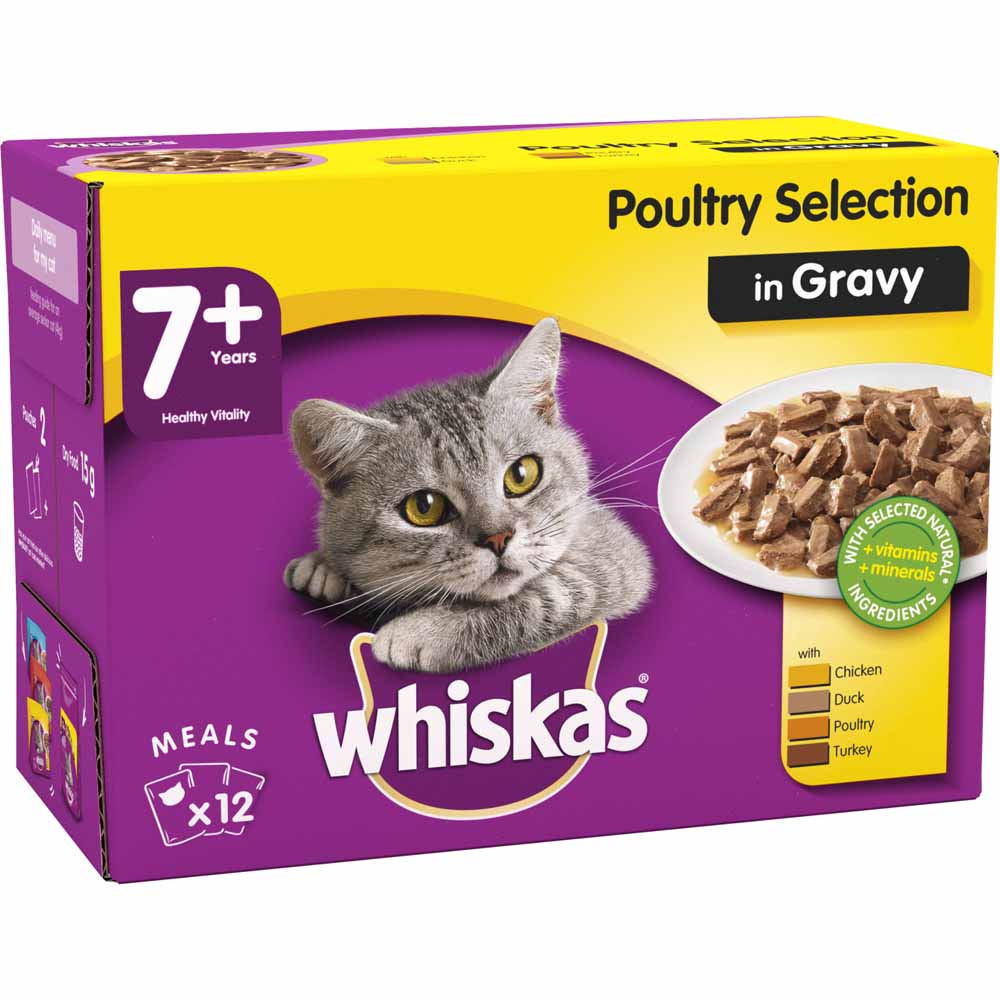 Whiskas Senior Wet Cat Food Pouches Poultry in Gravy 12 x 100g Image 2