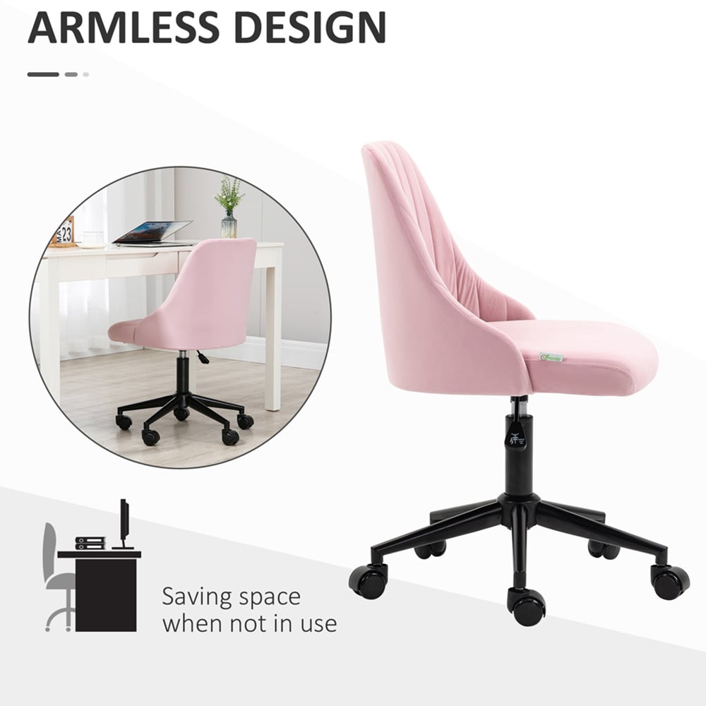 Portland Pink Velvet Office Chair with Adjustable Height and Wheels Image 5