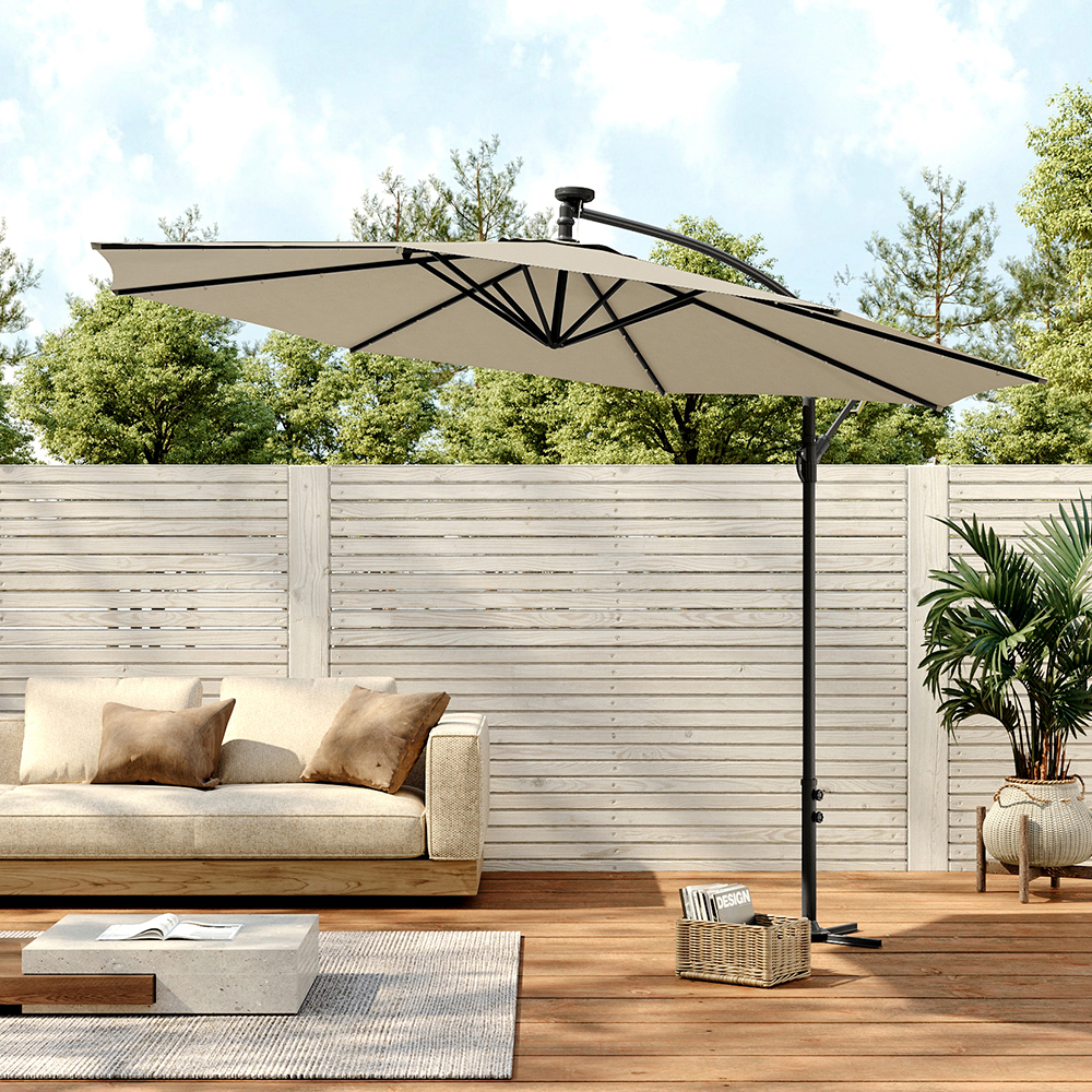 Living and Home Beige LED Cantilever Parasol 3m Image 6