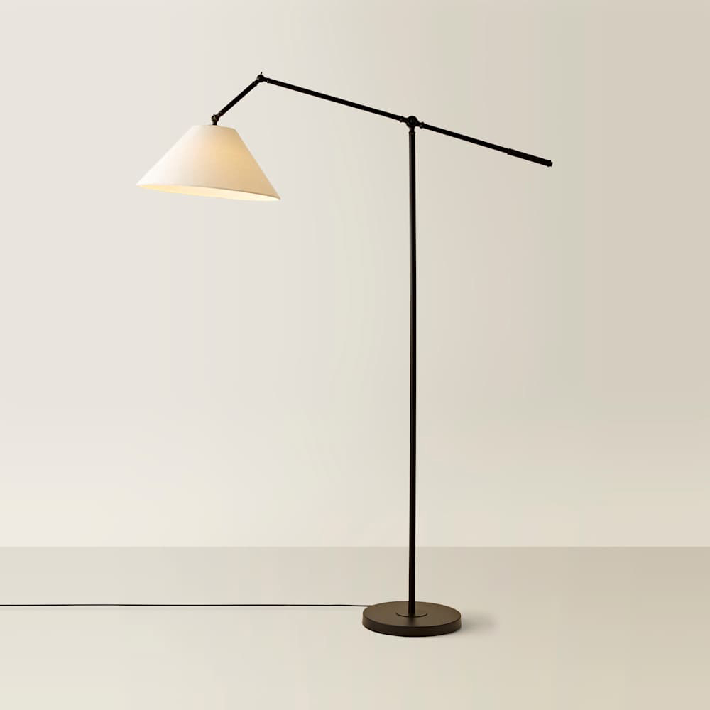 ValueLights Layla Black Adjustable Floor Lamp with Linen Shade and Bulb Image 3