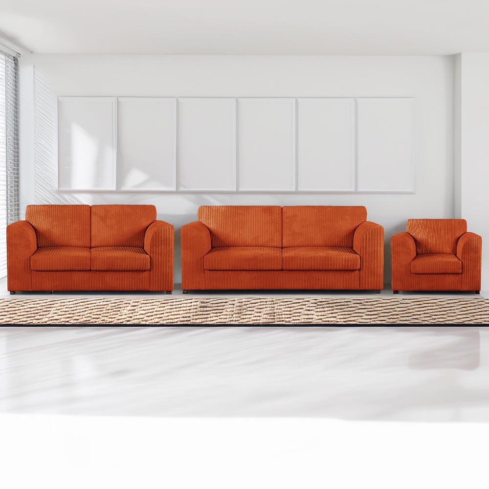 Luxor 6 Seater Orange Jumbo Cord Full Back Sofa Suite Image 1