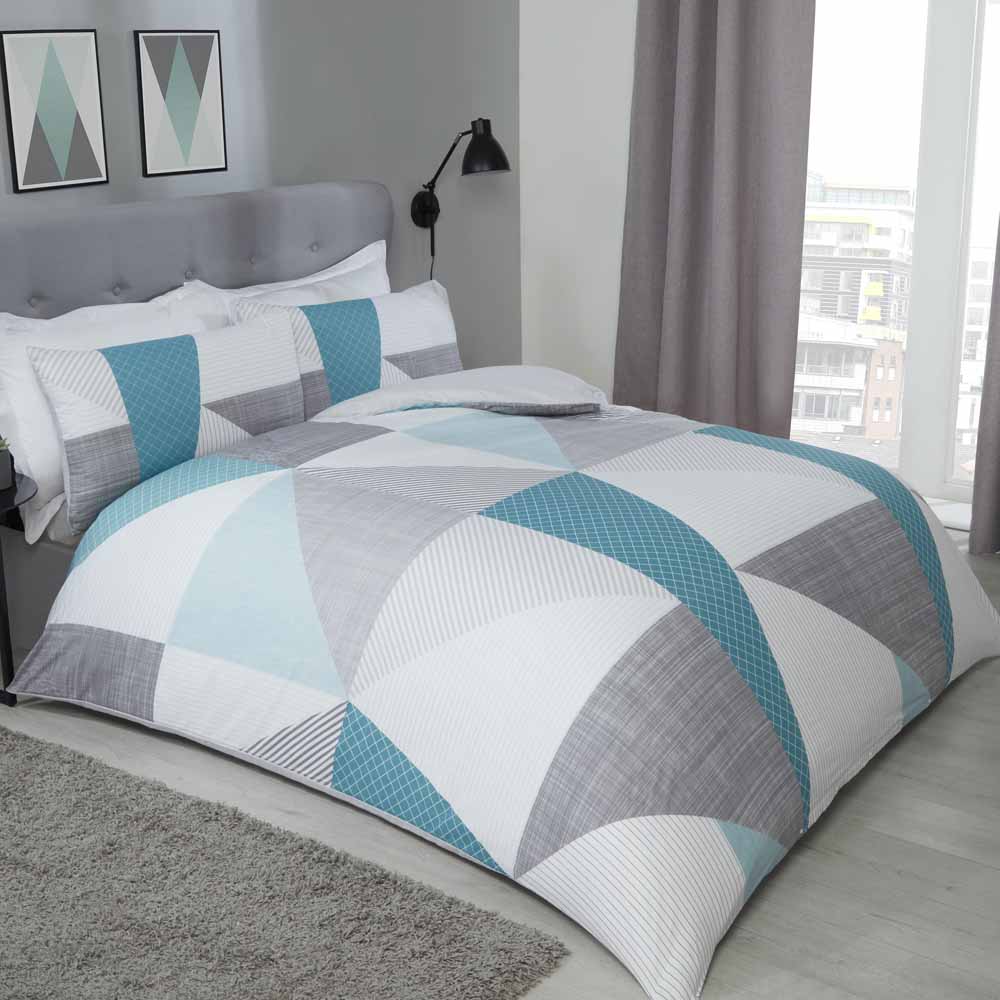 Sleepdown Geo Duvet Set Teal Single Image 1