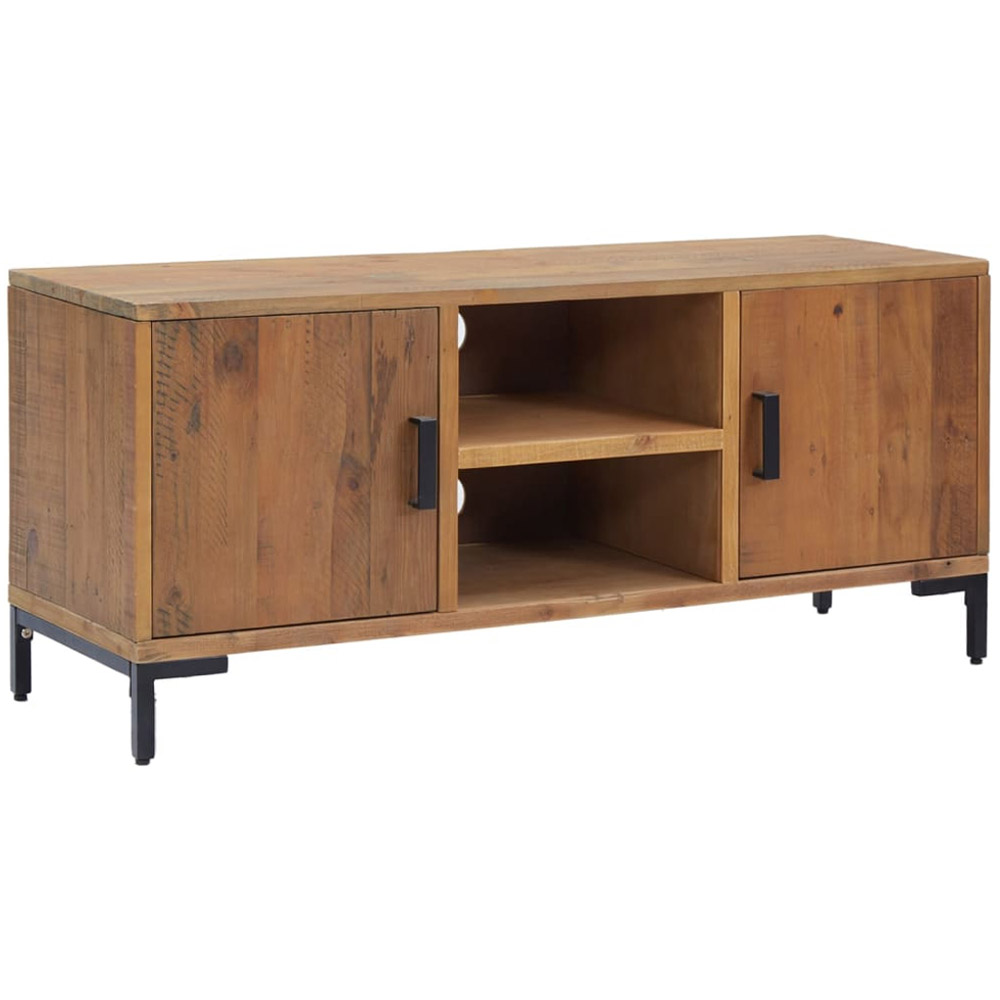 vidaXL 2 Door 2 Open Shelf Brown Solid Pinewood TV Cabinet with Black Metal Legs Image 2