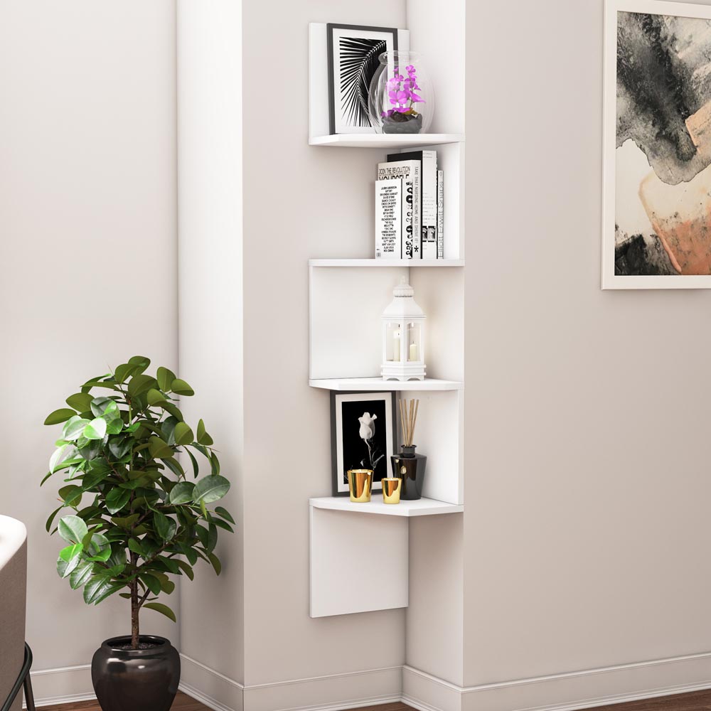Decorotika Desaldo 4 Shelf White Corner Wall Mounted Shelving Unit Image 6