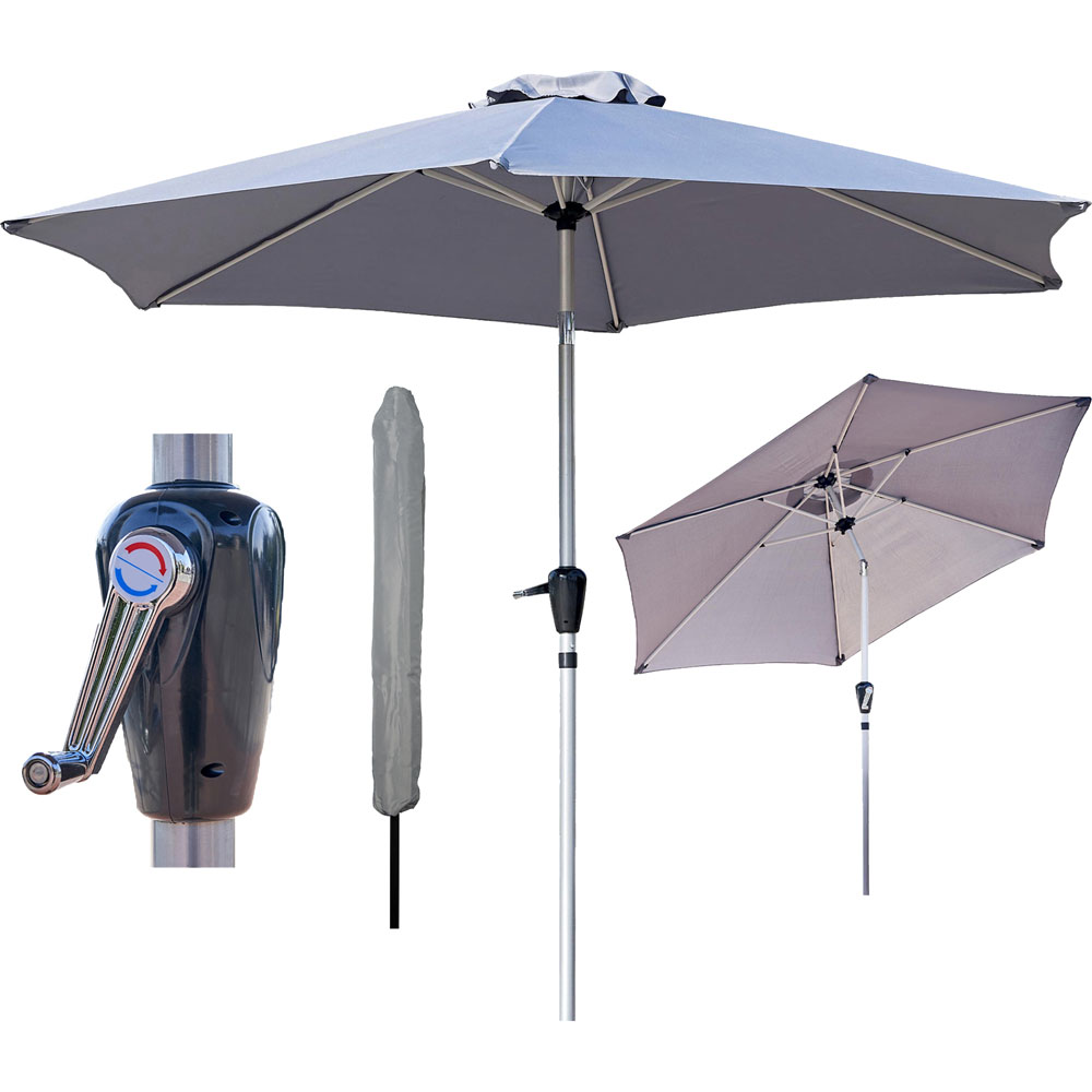 GlamHaus Light Grey Crank and Tilt Parasol 2.7m Image 3