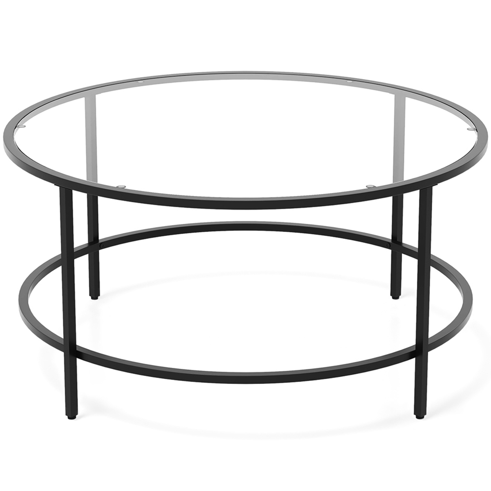 Costway Black Round Tempered Glass Coffee Table Image 2